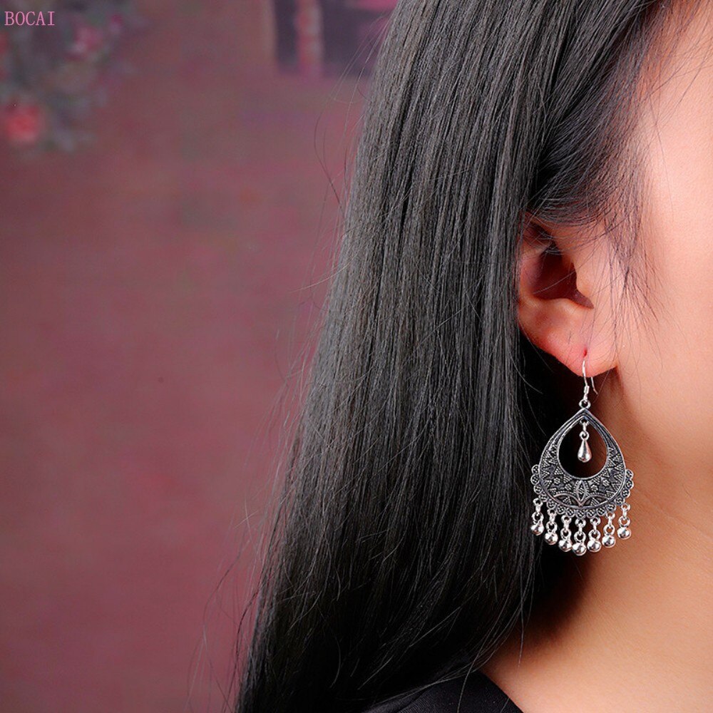BOCAI thailändisch silber ohrringe für frauen reine handgemachte ohrringe S925 reinem silber schmuck frauen übertrieben Quaste Ohrringe