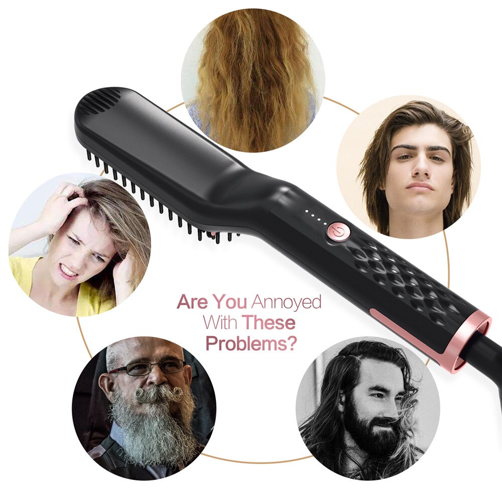 3 in 1 Electric Beard Straightener Combs Long Beard Curly Hair Straightening Brush Heating Smoothing Portable Hair Styling Tools