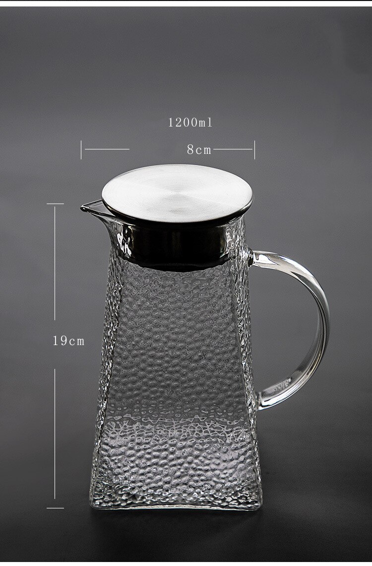 Hoge Borosilicate Verdikte Glas Hamer-Gedessineerde Koude Fles Water Kan Worden Verwarmd Door Open Vuur Glas Kruik Sapkan: 1200ml