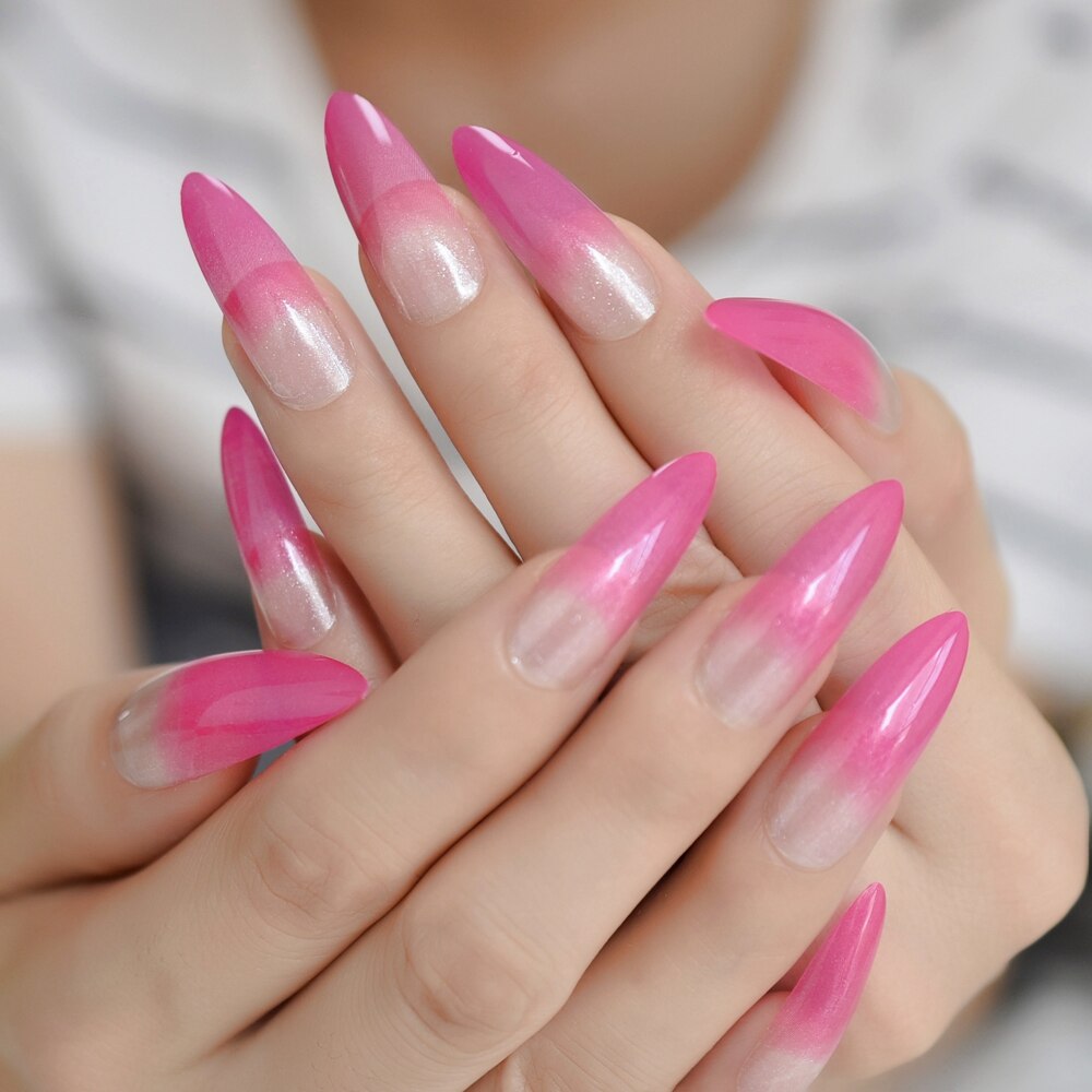 Black Glitter Shimmer False Nails Extra Long Pointed Ladies Faux Ongles Party Beautiful Decorated 24: L5265