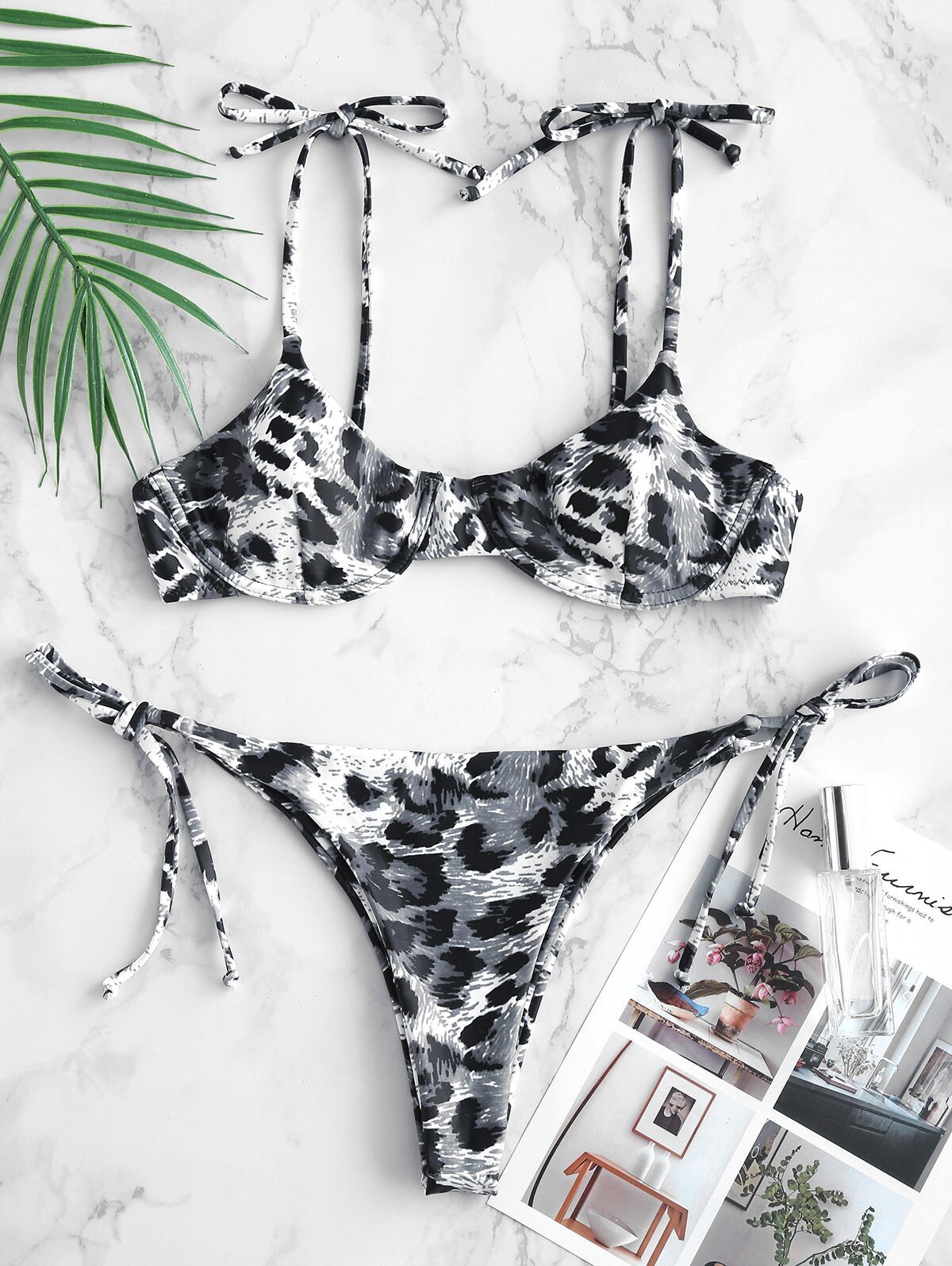 ZAFUL – maillot de bain imprimé léopard pour femmes, ensemble Bikini à armatures, taille basse, bretelles Spaghetti, rembourré, Sexy: Slate Gray / M