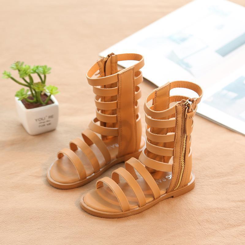 Sandalias romanas de piel sintética para niñas, botas altas con punta abierta, estilo Gladiador, para verano, A599, 2022