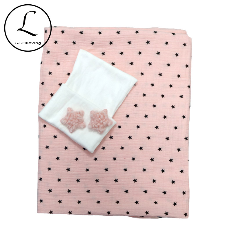 0-3 Maand Nebworn Baby Dekens Hoed Set Zachte Baby Meisjes Ontvangen Inbakeren Deken Mousseline Katoen Stof 4 Layer