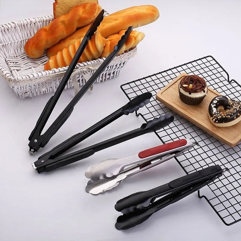9/12/14 Inch Rvs Voedseltangen Barbecue Zwarte Tong Brood Bbq Salade Tang Cook Party Buffet Clip Keuken accessoires