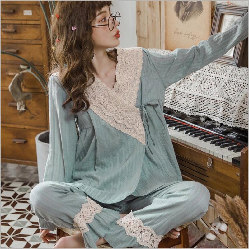 Vintage Puur Katoen Vrouwen Pyjama Sets Zoete Vrouwelijke Pijamas Lange Mouwen Pyjama Casual Homewear X110