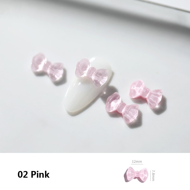 10 Uds. De lazos 3D para decoración de uñas, accesorios de manicura para manicura, adornos japoneses de colores, Semi transparentes: 02 pink
