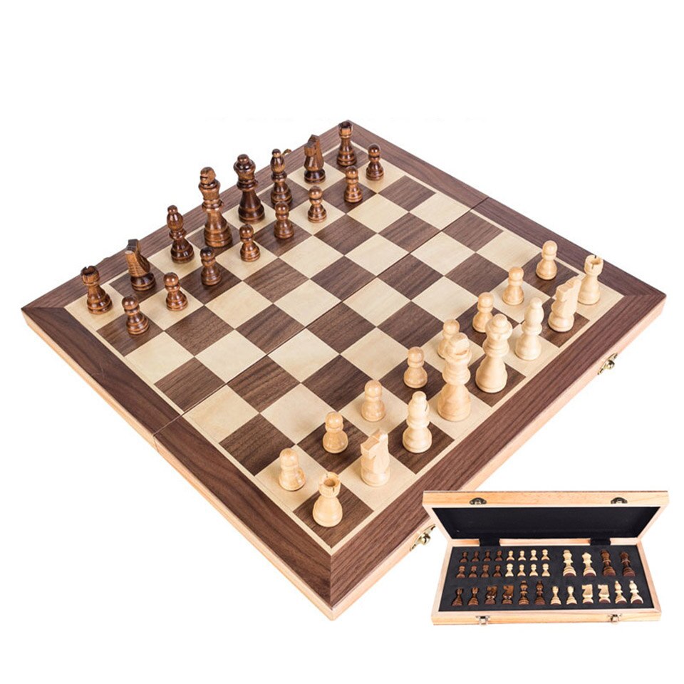 Magnetic Wooden Chess Set International Chess Game Wooden Chess Pieces Folding Chessboard with Wooden Chessman I14