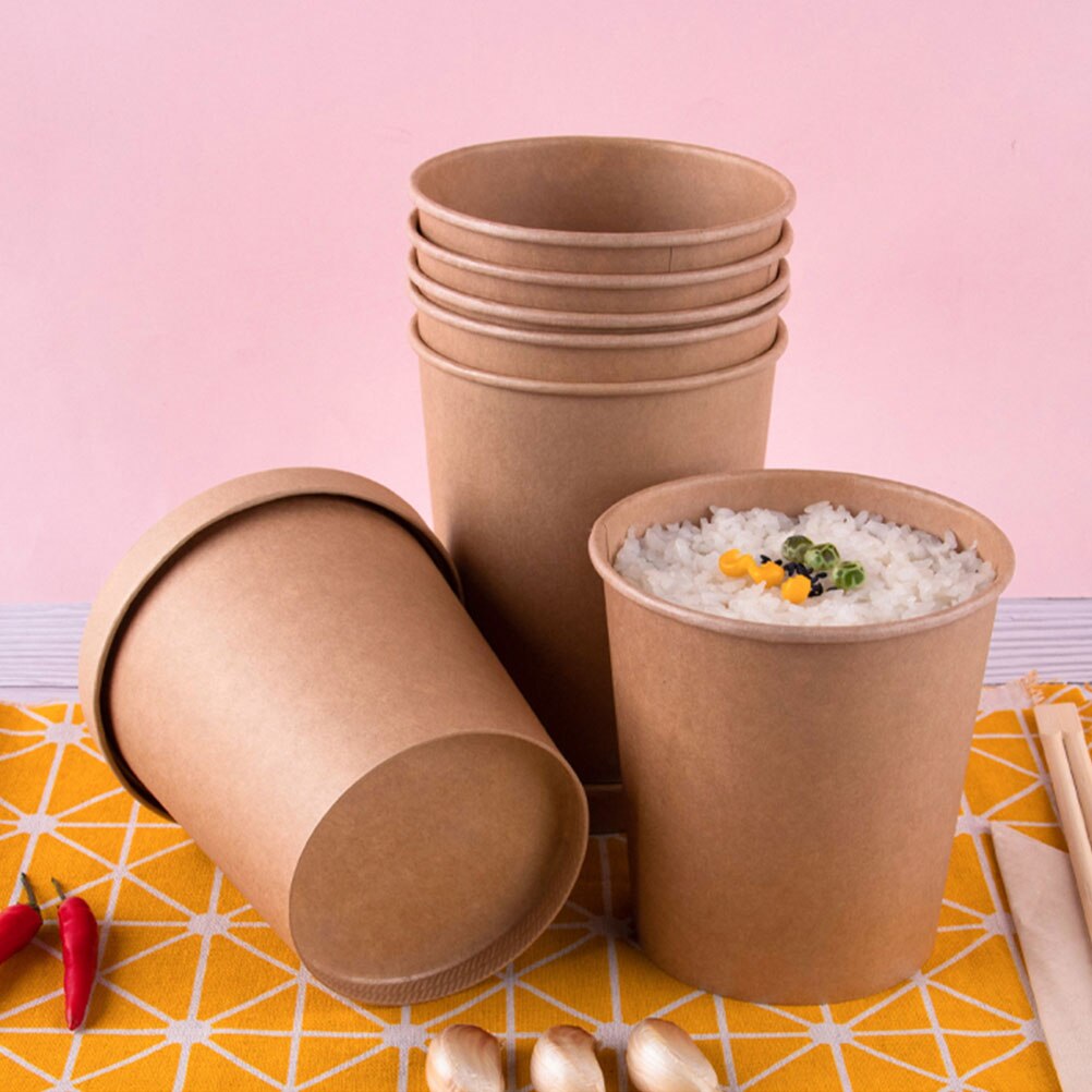 25 Sets Kraft Paper Packing Cups Porridge Cups Takeaway Boxes Waterproof Paper Cups