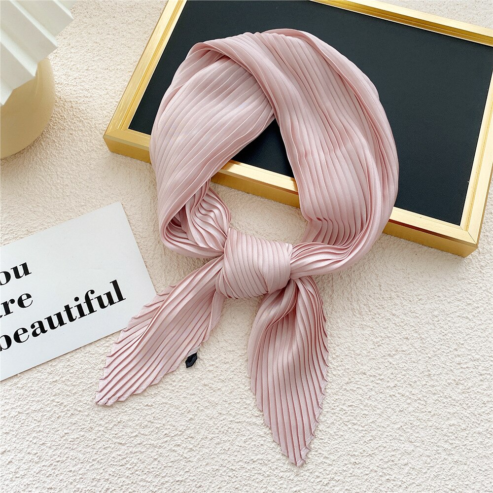 Petite écharpe soyeuse en Satin pour femmes, Foulard froissé froissé à la , châle, Bandana, mouchoir: Rose