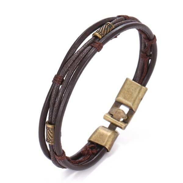 Ifmia Vintage Multilayer Bar Brief Lederen Armband Mannen Mode Handgemaakte Bead Gevlochten Touw Wrap Armband Geweven Sieraden: IF11000218