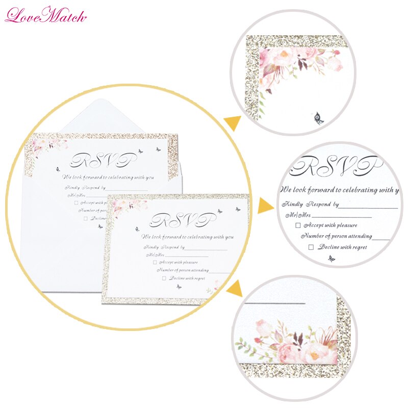 50pcs/lot Flower Invitation Card Print Blank Page Golden Edge Wedding Birthday Party Greeting Card for Guest Wedding Favor Decor