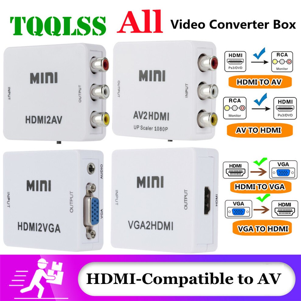 Hdmi-Comaptible Naar Av Converter Av/Cvsb L/R Video Box Hd 1080P AV2HDMI Ondersteuning Ntsc pal Output HDMI2VGA VGA2HDMI Converter Box