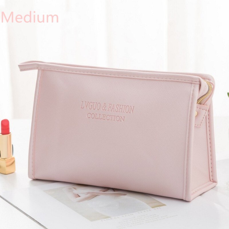 PURDORED 1 Pc Solide Rosa Kosmetik Tasche PU Leder Frauen machen-hoch Tasche Reise Wasserdichte Waschen Tasche machen-hoch Veranstalter Schönheit fallen: M Rosa