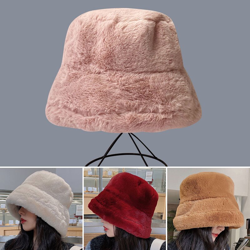 Vrouwen Emmer Hoed Winter Faux Fur Dikke Warme Pluche Hoed Visser Stijl Wilde Mode Oor Bescherming Comeforble