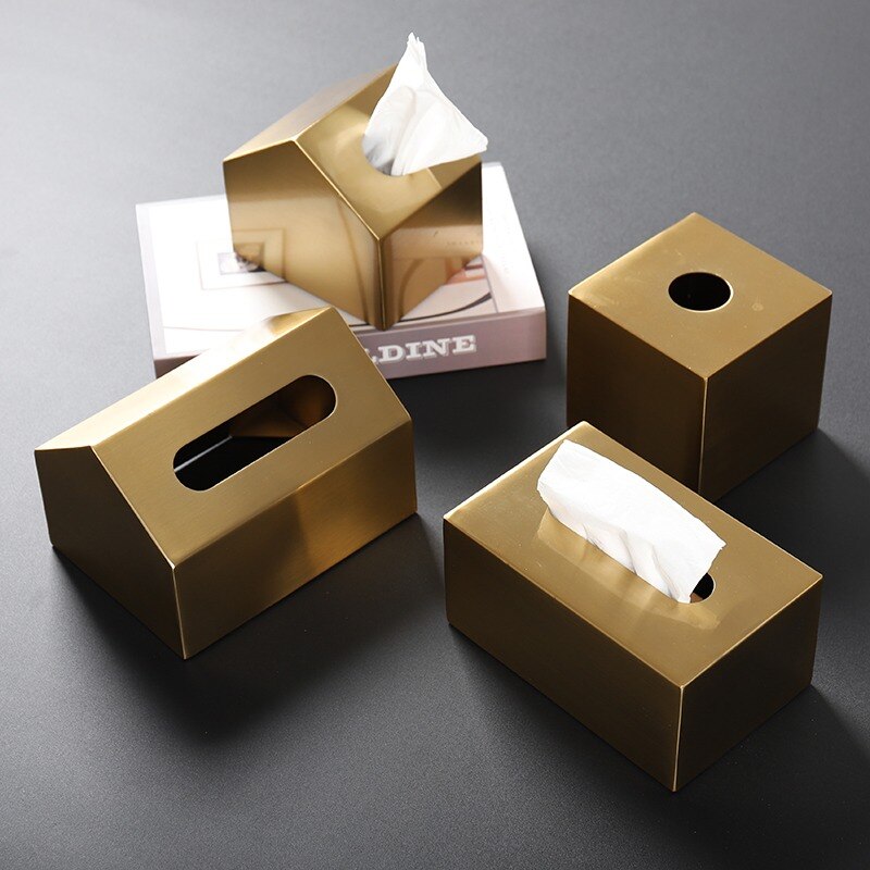 Ins-boîte à mouchoirs en métal doré | Boîte créative de mouchoirs en papier pour salon table basse, boîte de rangement de mouchoirs de luxe pour restaurant