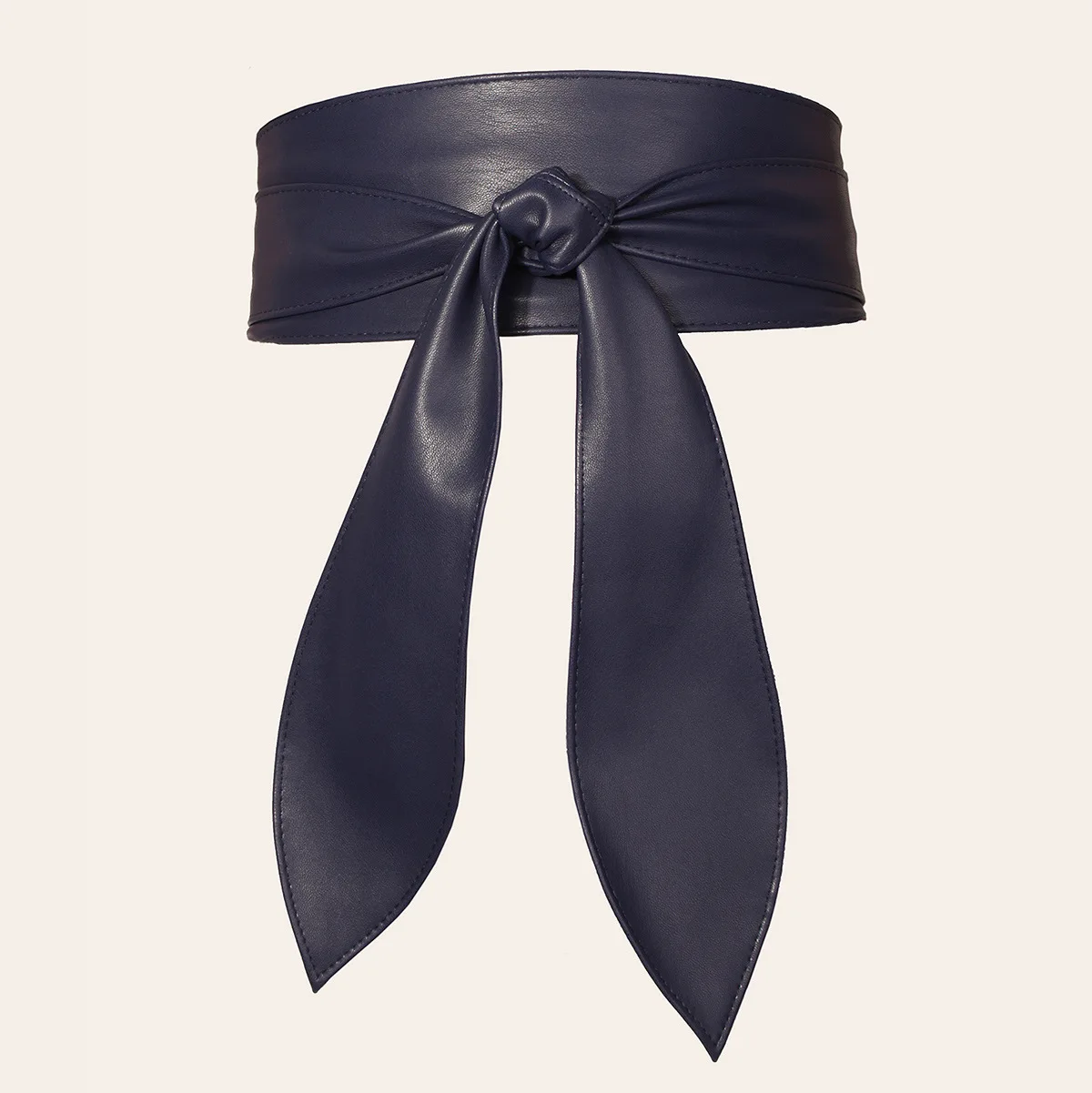 Frauen Schnürgürtel, eleganter Schleifengürtel, lang, schwarz, weiches Leder, breiter Bund, Schleife, Kummerbund, Krawatten, Schleife, Damenkleid, Dekoration: Marineblau / 70 cm