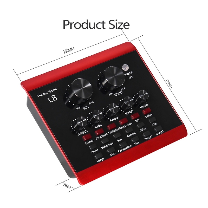 Live Sound Card, Karaoke Mixer, Recording, ligent Volume Adjustable o Mixer, Sound Card, Multiple Sound Effects