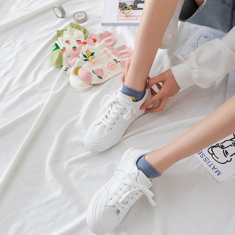 Japansk harajuku søte morsomme sokker kvinner kawaii banan vannmelon jordbær avokado mannskap sokker nyhet bomull ankel sox