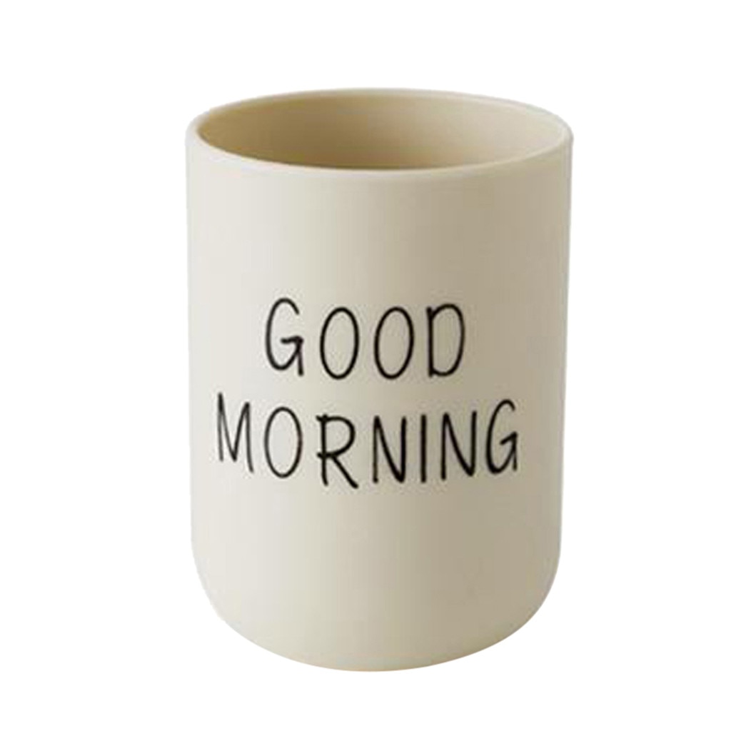 1pc Bathroom Toothbrush Circular Cup Simple Plain Cup Couple Tooth Cup Good Morning Brand And Toothbrush Cup: Khaki 