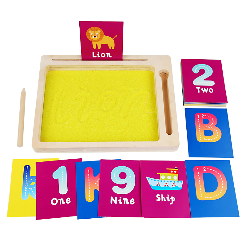Bandeja de arena Montessori de madera con bolígrafo de madera para escribir letras y números, juguetes educativos para edades tempranas, , bandeja montessori hecha