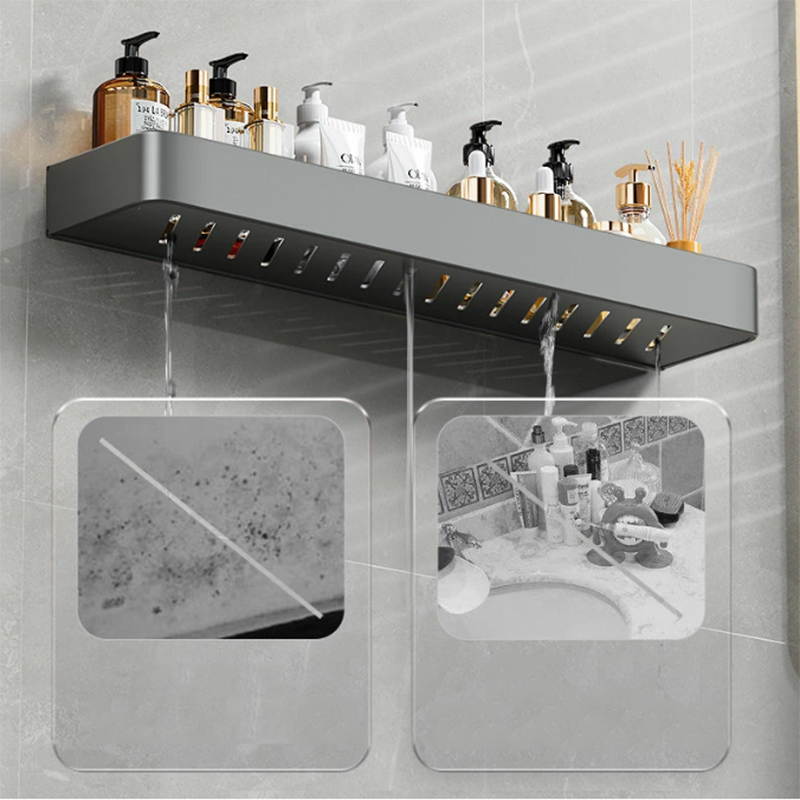 Bathroom Shelf Convenient Punch-free Gray Wall-mounted Towel Rack Bathroom Household Items Bathroom Home Practical Storage Rack