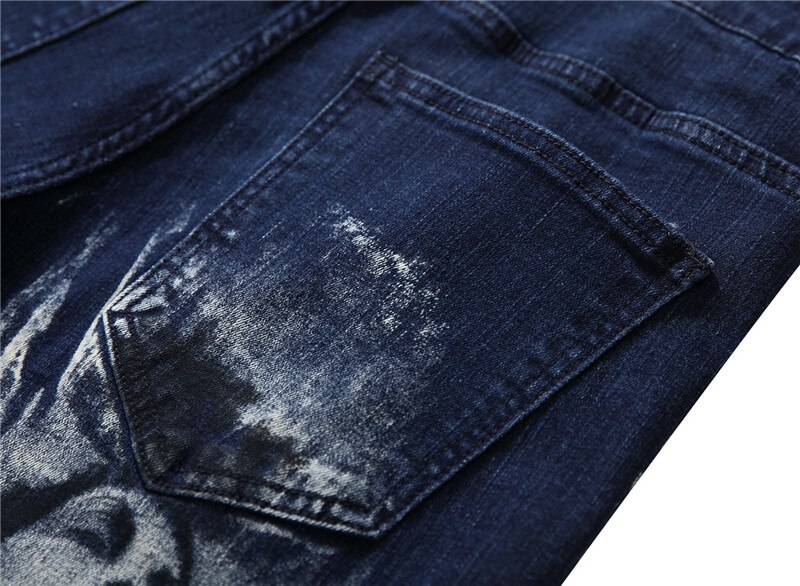 Idopy heren jeans met print, rekbaar, cool, nachtclub, feest, wolf, vrouw, patroon, 3d lange broeken