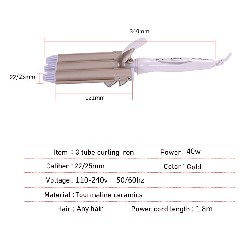3 barriles de utensilios peluquería rizador de cerámica Triple barril de pelo Styler herramienta de cera de pelo rizadores de pelo eléctrico rizador