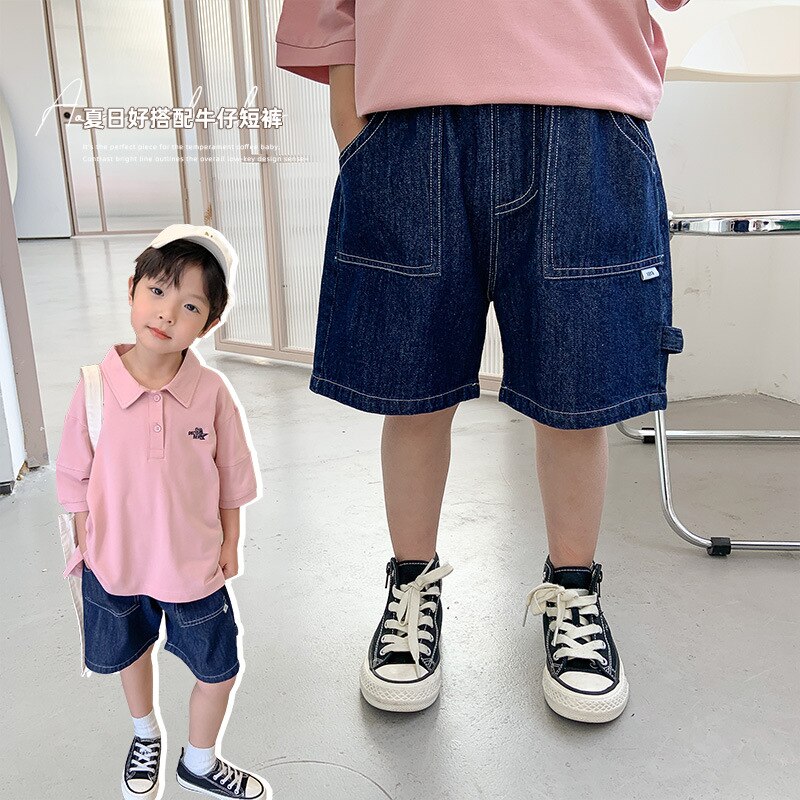 Children&#39;s clothes 2022 summer boys&#39; denim shorts children&#39;s Korean casual Capris 10-43