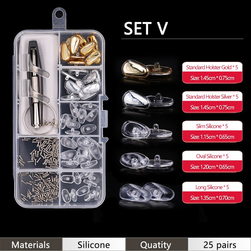 Pehmeät nenätyynyt silmälaseihin silikoniset nenätyynyt silmälaseihin aurinkolasien ruuvit: V