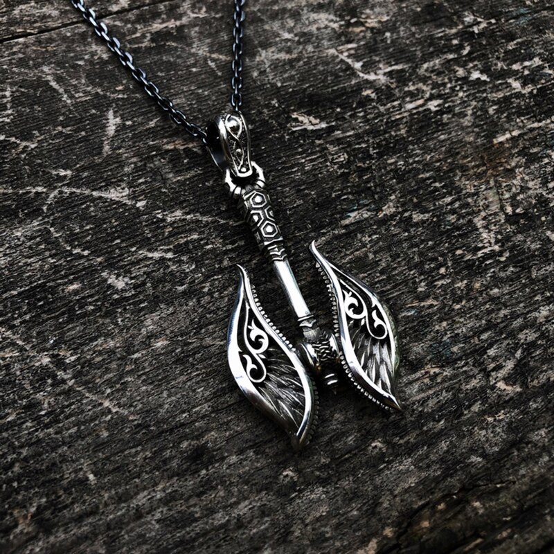 Vintage Gothic Angel Personality Axe Pendant Necklace Men's and Women's Pendant Necklace
