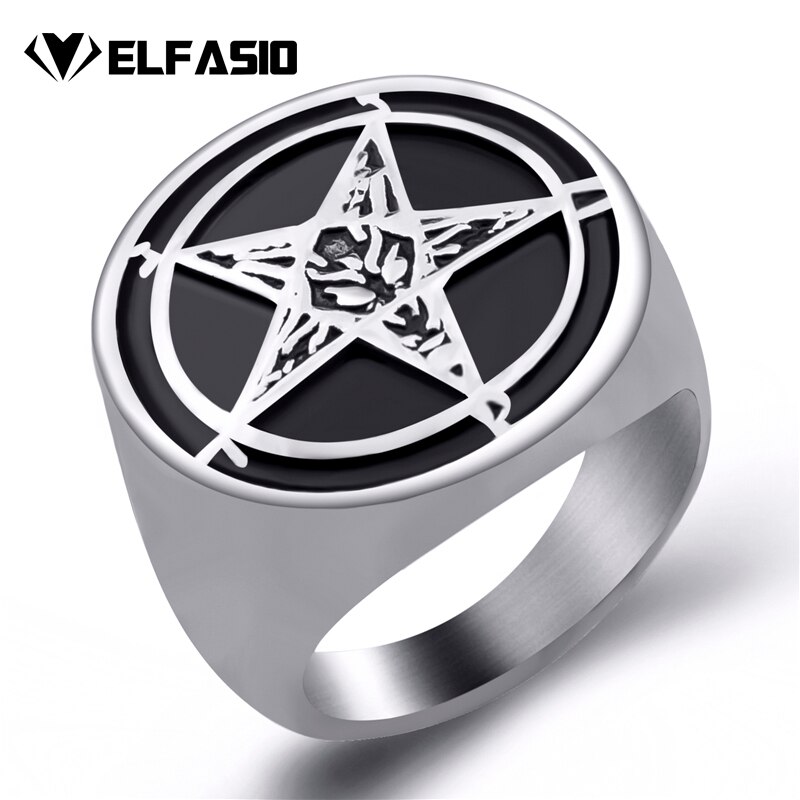 Elfasio Heren Rvs Ring Baphomet Geit Pentagram Satanisch Leviathan Cross Demon Ster Biker Sieraden Maat 7-15