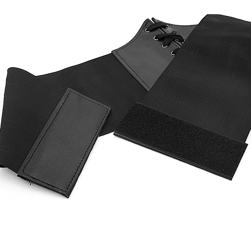 Elastische stretch brede band korset tailleband voor dames, zwart met vetersluiting
