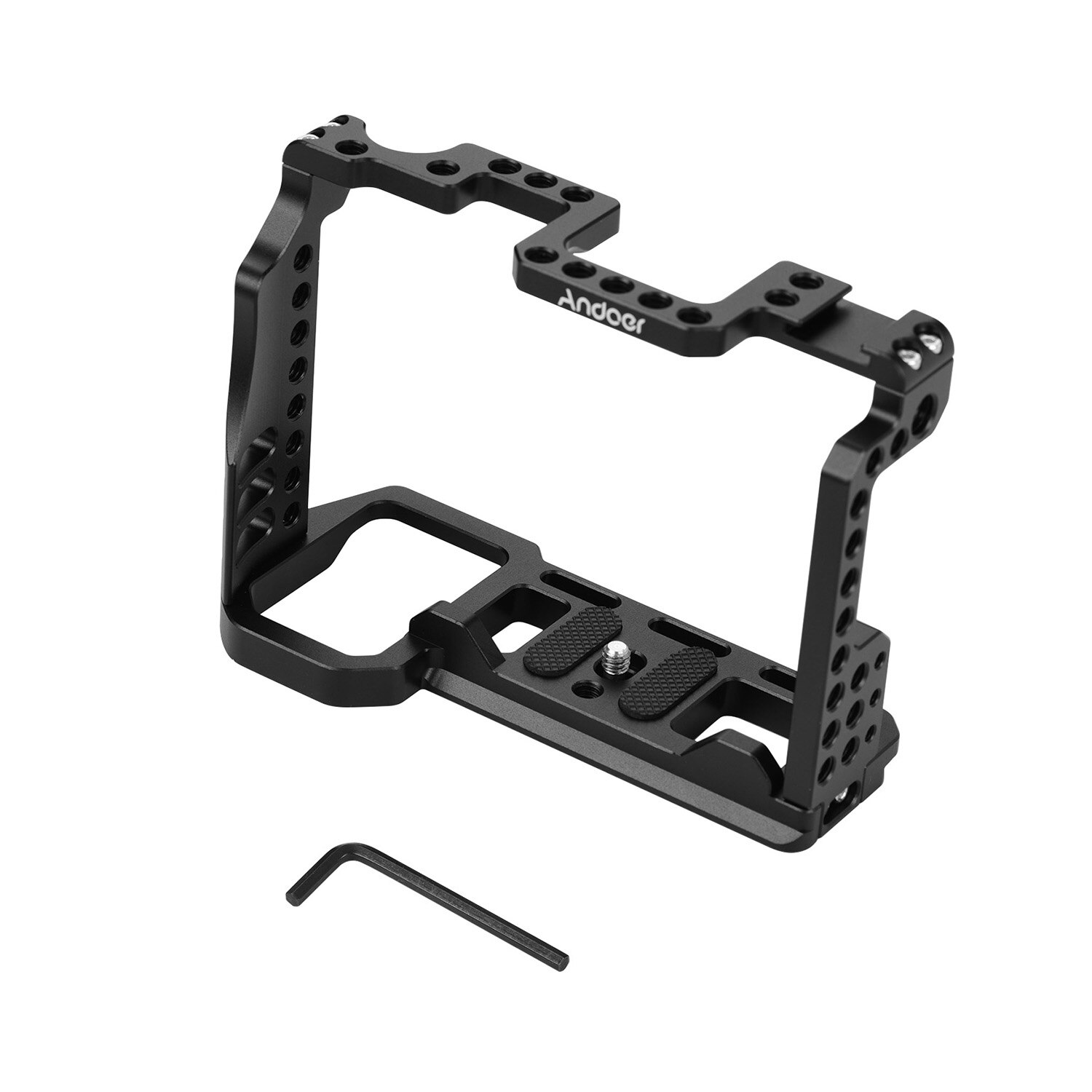 Andoer Aluminum Alloy Video Camera Cage with Cold Shoe Mount 1/4 Inch & 3/8 Inch Screw Holes Compatible with Sony A7R4 A7R IV