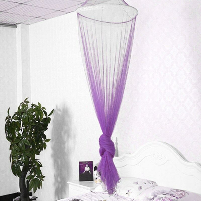Branco rosa azul redonda cortina de renda cúpula cama dossel rede princesa mosquiteiro: ROXO