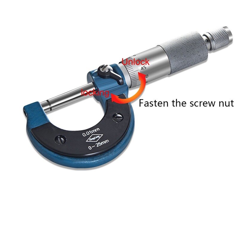 High Precision Stainless Steel Micrometer Measuring Range 0-25MM Resolution 0.01MM High Strength Metal Measuring Instrument