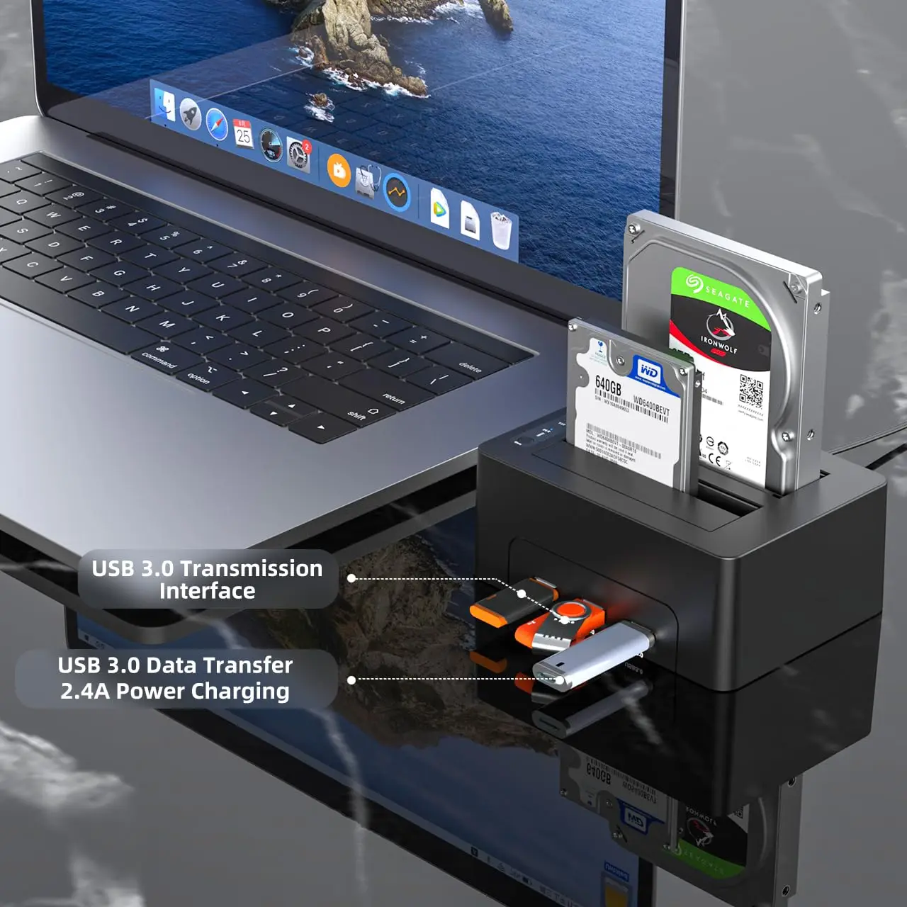MAIWO 2.5/3.5-inch Dual-Bay Hard Drive Expansion Dock with Offline Cloning, Suitable for USB 3.0 SATA HDD Supports HUB Expansion