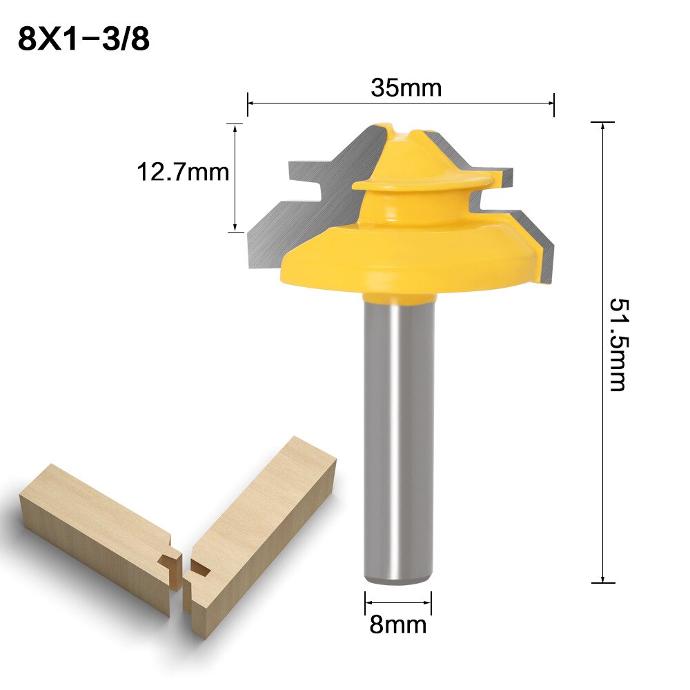 6 To1/2inch Shank 45 Degree Lock Miter Router Bit Woodworking Tenon Milling Cutter Tool Drilling Milling for Wood Carbide Alloy: 1-8mm