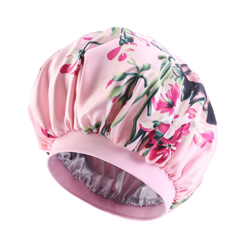 Oversized Double-layer Shower Cap, Stretch Wide-brimmed Satin Night Cap, Turban Cap