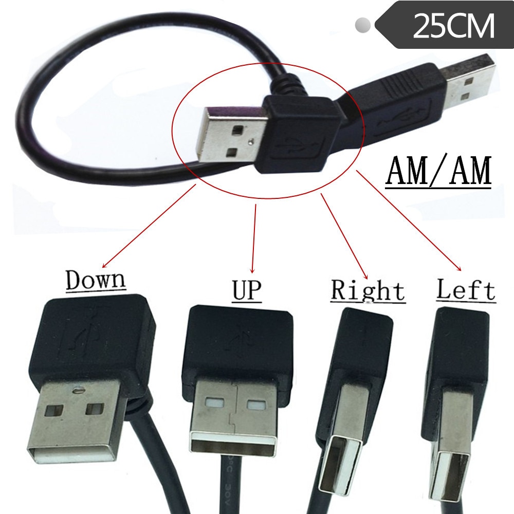 Usb A Male Naar Usb A Male 90 Graden Links/Rechts/Up/Down Hoek Adapter Extension Adapter kabel USB2.0 Male Naar Male Cord 25 Cm