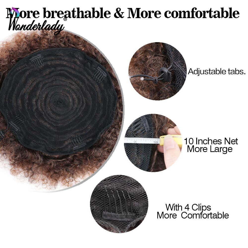 WonderLady Ombre Afro Ponytail Synthetic Puff Curly Chignon Drawstring Ponytail Hairpiece Hair Bun Extension Updo Short Large