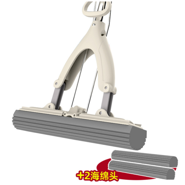 Balai serpillière en éponge à Double pli, 1 pièce, tête en éponge absorbante, nettoyage du sol, lavage manuel gratuit: 1 mop khaki 3heads