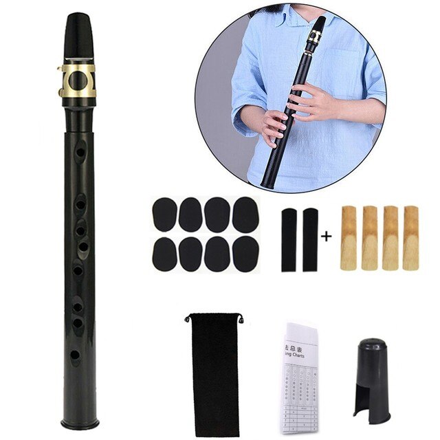 8-Hole Mini Pocket Saxofoon Little Sax Set Met Alto Mondstuk Ligatuur Riet Pads Vinger Grafieken Schoonmaken doek: Black