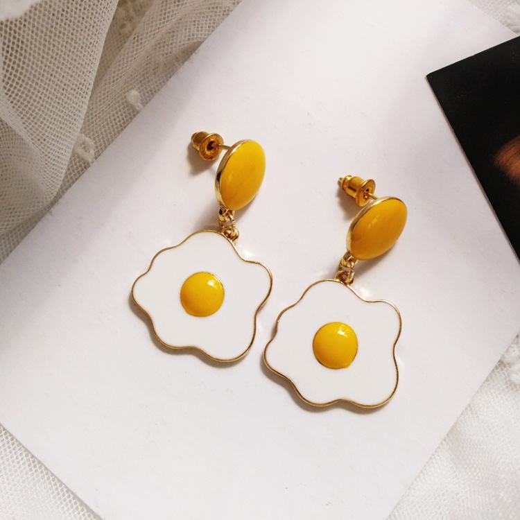 Cute Poached Egg Clip on Earrings Beautiful Funny Daily Non Pierced Earrings