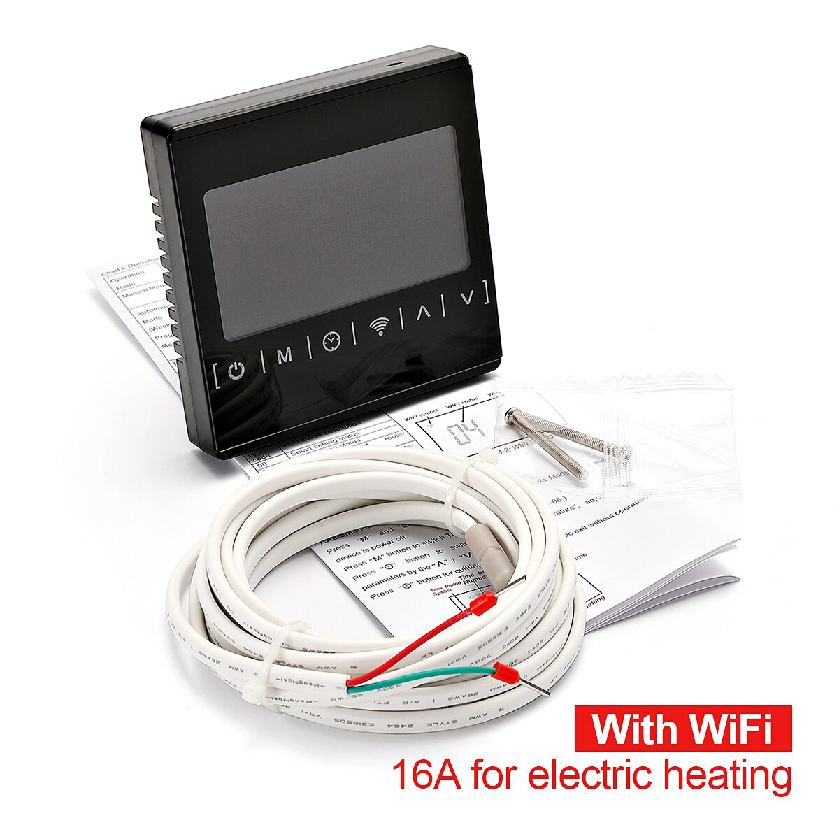 110V 220V smart thermostat WiFi temperature controller can be used with Google Home Alexa: Black-16A- With WiFi