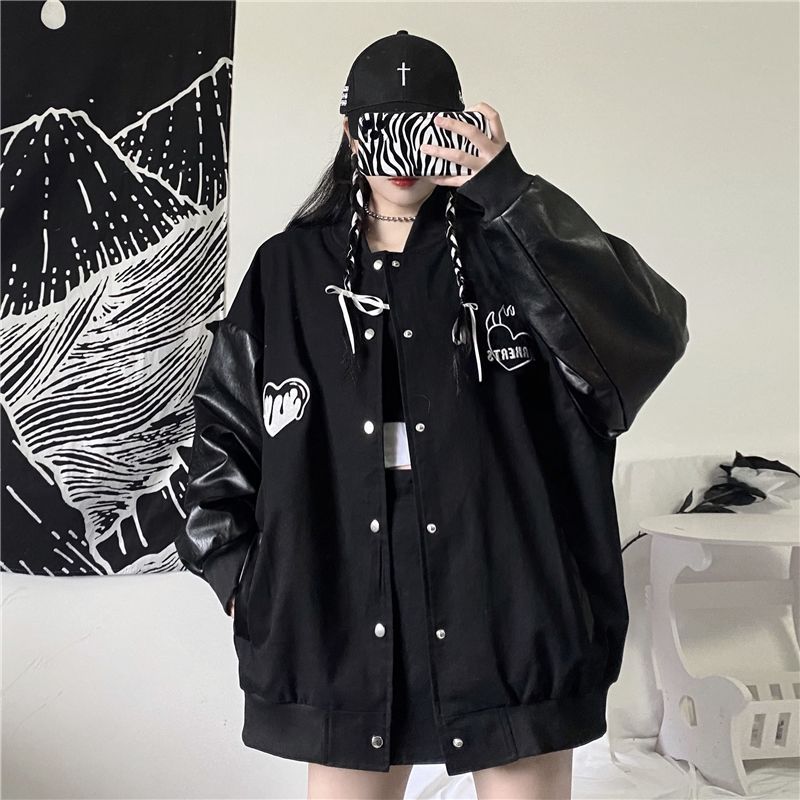 Chaqueta nueva de estilo coreano para hombre y mujer, uniforme de béisbol holgado de longitud media, Harajuku, estilo hiphop, punk, para Bordado de letras, primavera y otoño,