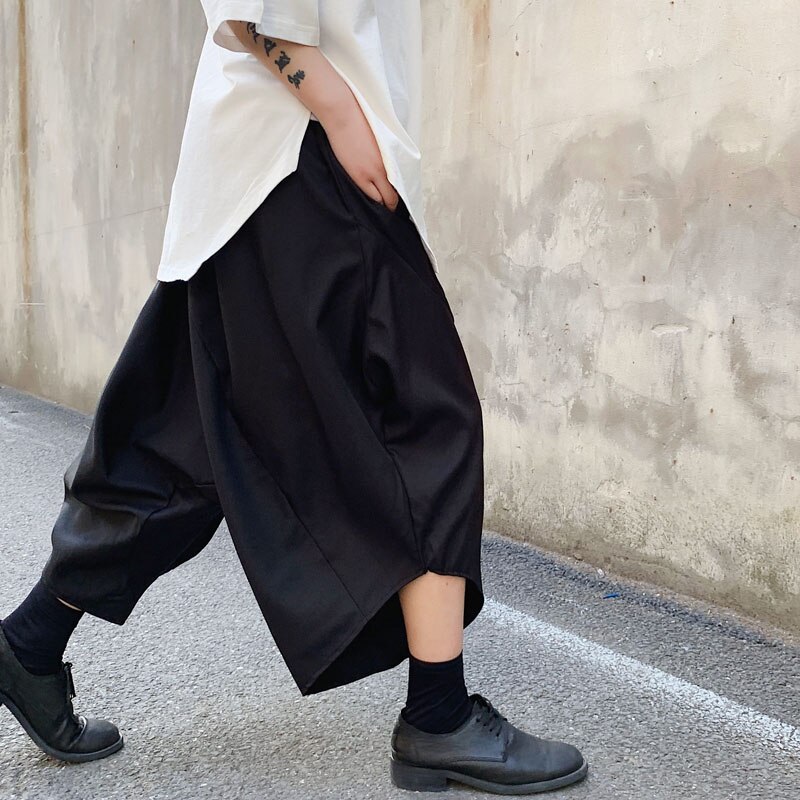 Men Dark Black Loose Harem Pant Japan Streetwear Hip Hop Punk Casual Pant Male Skirts Trousers