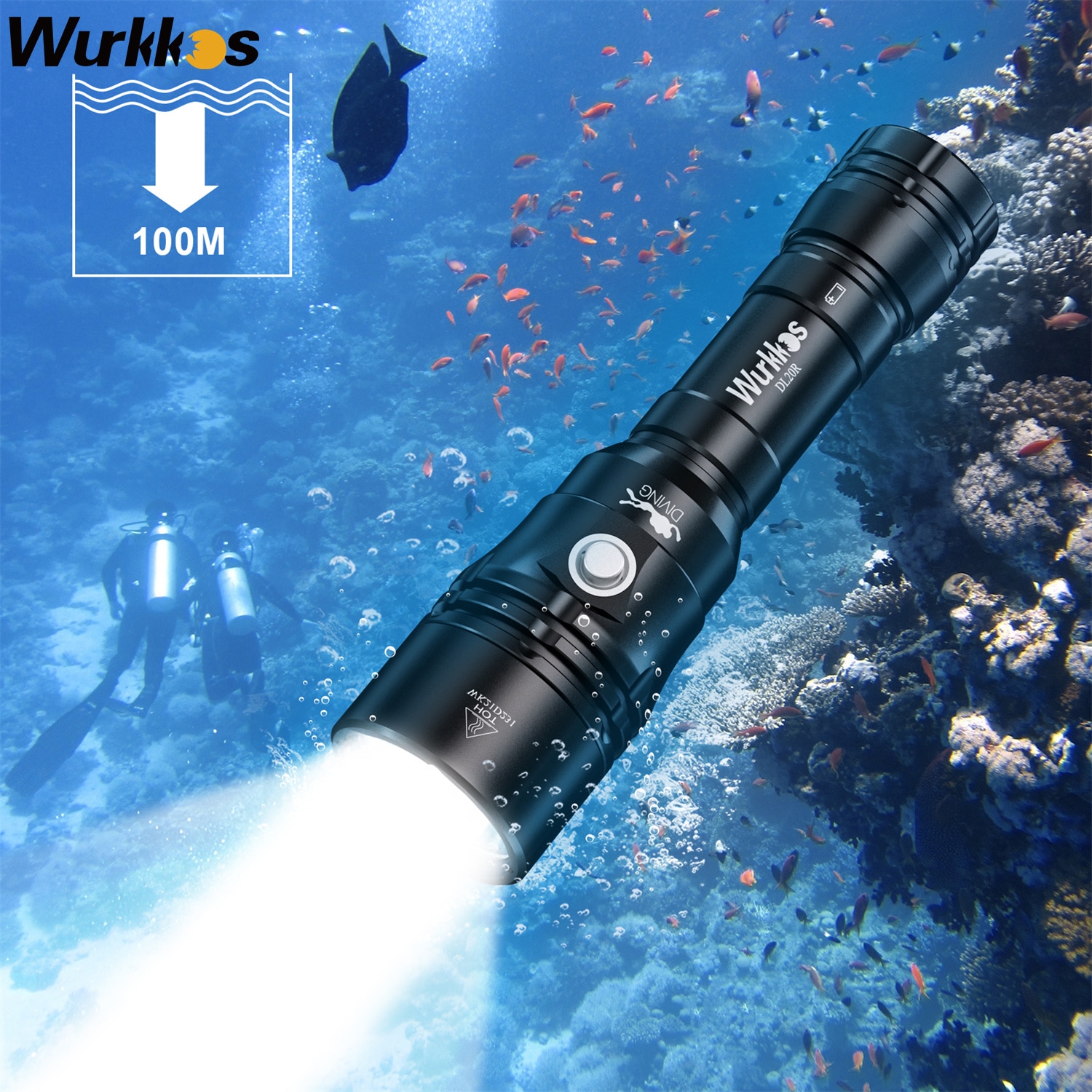 Wurkkos DL20R Diving Flashlight Rechargeable 18650 LED Scube Light IPX-8 Waterproof Cree XHP50.2 3200lm Hidden USB-C Port ATR