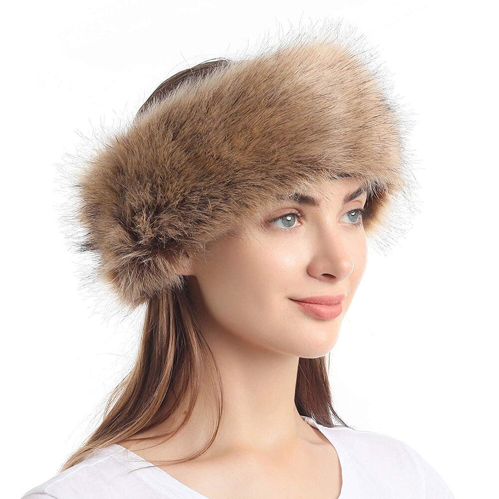 Faux Fur Hoofdband met Elastische voor vrouwen Winter Russische Stijl Earwarmer Oorbeschermer: brown