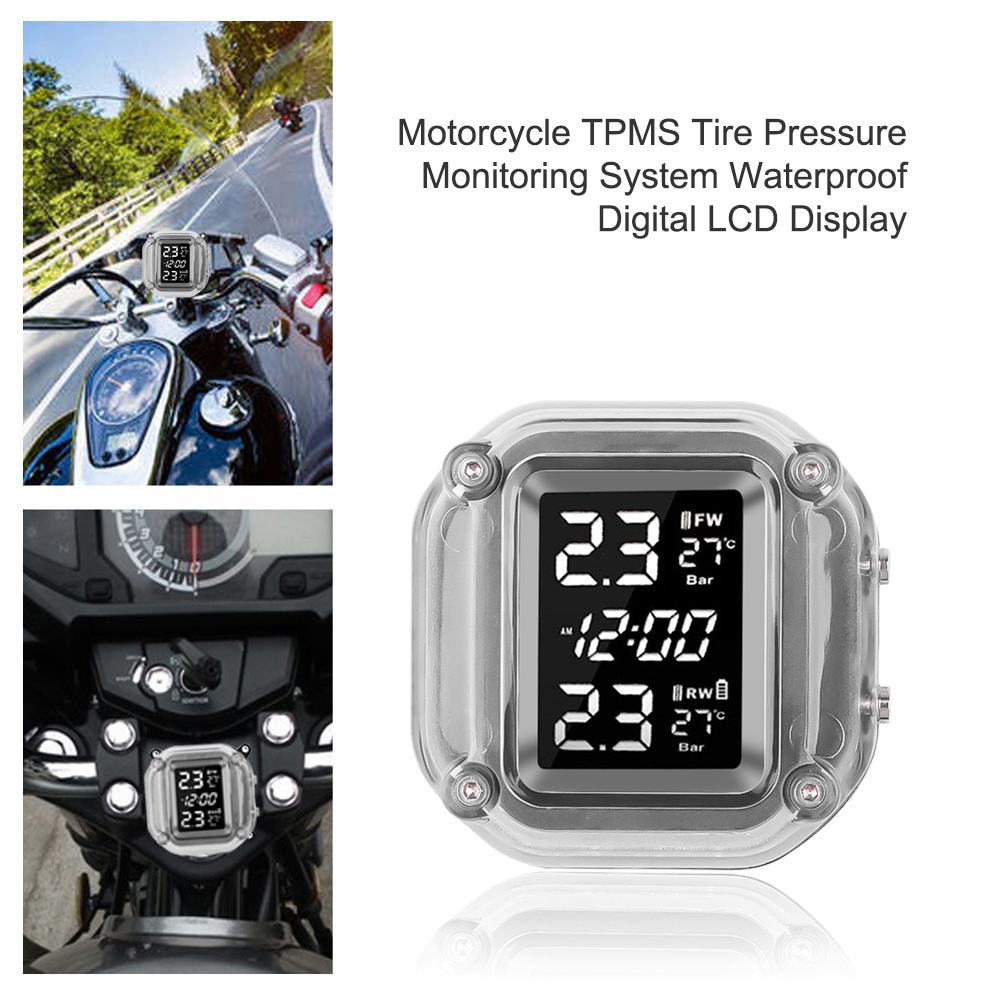 Trådløs motorcykel dæktryk overvågningssystem med holder vandtæt 2 eksterne sensorer motorcykel tpms skærm