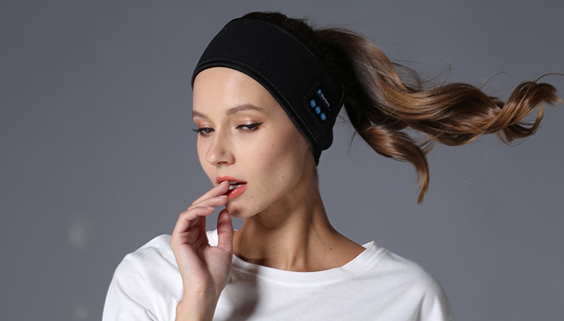 Auriculares inalámbricos con Bluetooth para dormir, cinta para la cabeza de yoga, suave, cálida, inteligente, altavoz inteligente, estéreo, bufanda, auriculares con micrófono: velvet black
